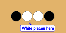 Example of White placing safely between Black's stones